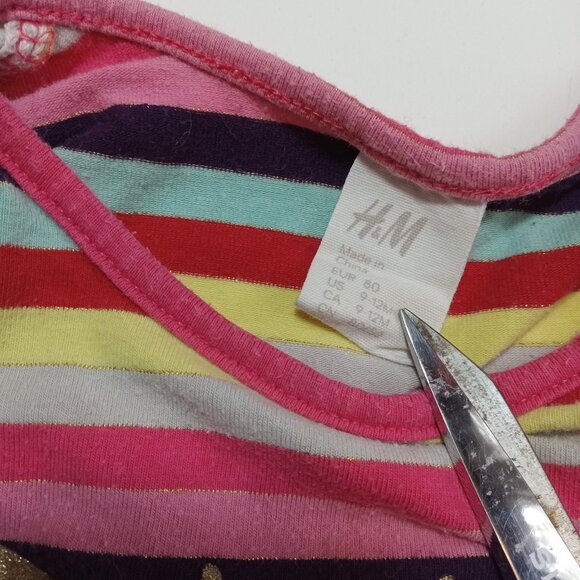 H&M HM Gold Butterfly Light Jersey Knit Dress Sz 9-12 Months Rainbow Stripe - Picture 7 of 8